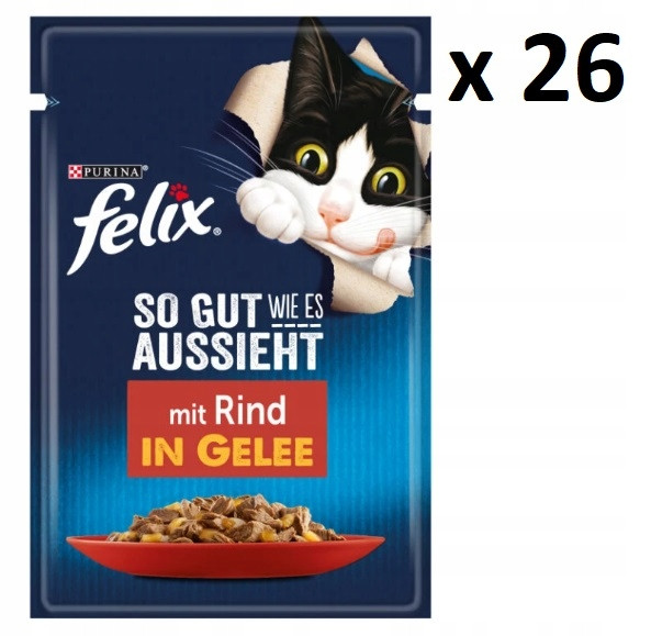 Felix mokré krmivo pro kočky hovězí maso v želé, sada 26x85 g
