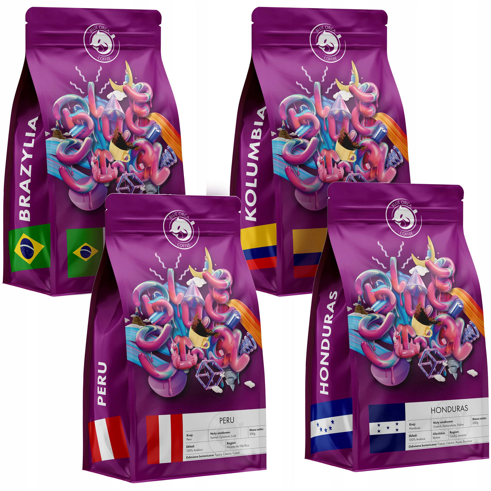 Káva Zrnková Čerstvě pražená Set 4x200g 100% Arabica Blue Orca Coffee