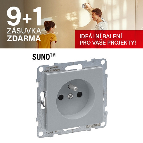 Legrand SUNO zásuvka s clonkami hliník 721380 akce 9+1