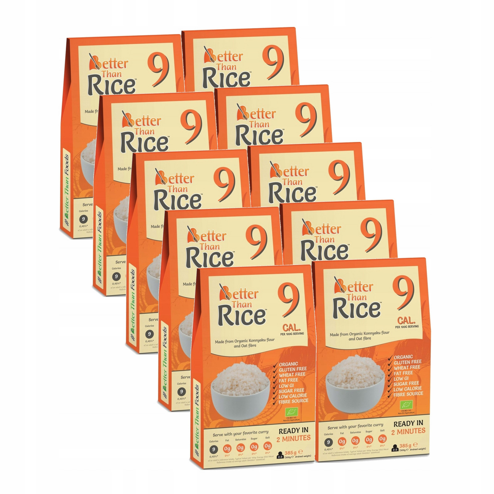 10x Těstoviny Konjac Noodle Ve Tvaru Rýže Bezlepkové Bio 385 g (300 g)