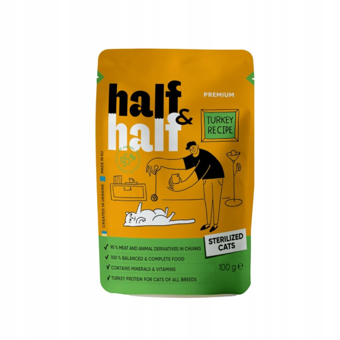 Half&Half Vlhké krmivo pro kočky sterile s krůtím masem v želé 22x100 g