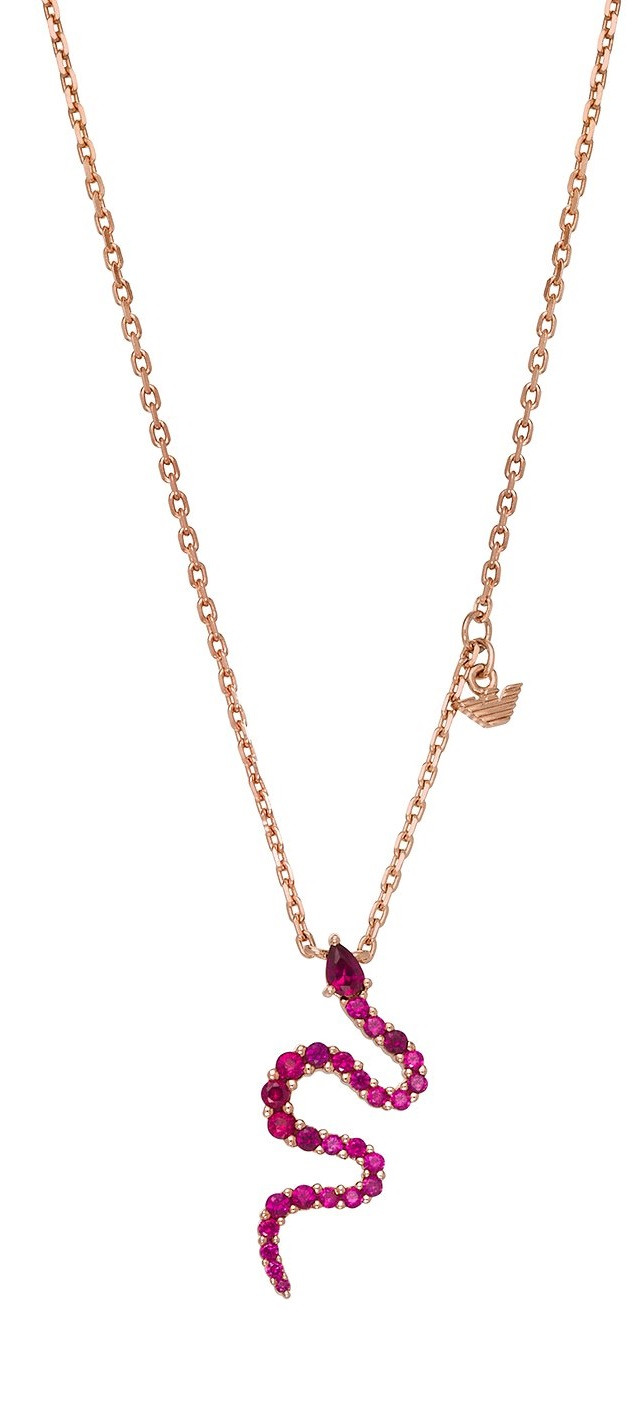 Emporio Armani Dámský pozlacený náhrdelník Had s fuchsiovými zirkony EG3613221
