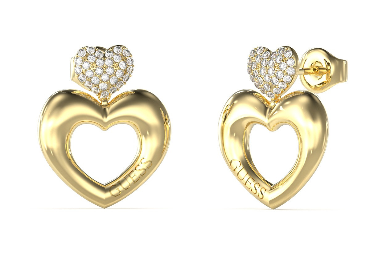Guess Pozlacené srdíčkové náušnice Crazy In Love JUBE05209JWYGT/U