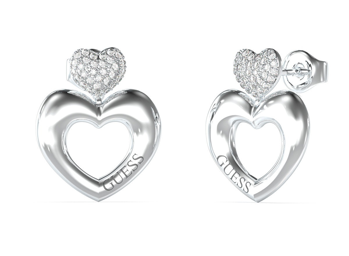 Guess Ocelové srdíčkové náušnice Crazy In Love JUBE05209JWRHT/U