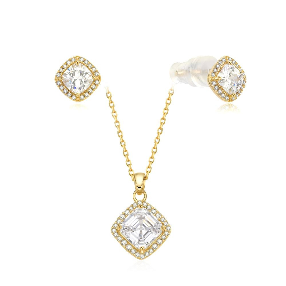 MOISS Pozlacená sada blyštivých šperků S0000690 (náhrdelník, náušnice)