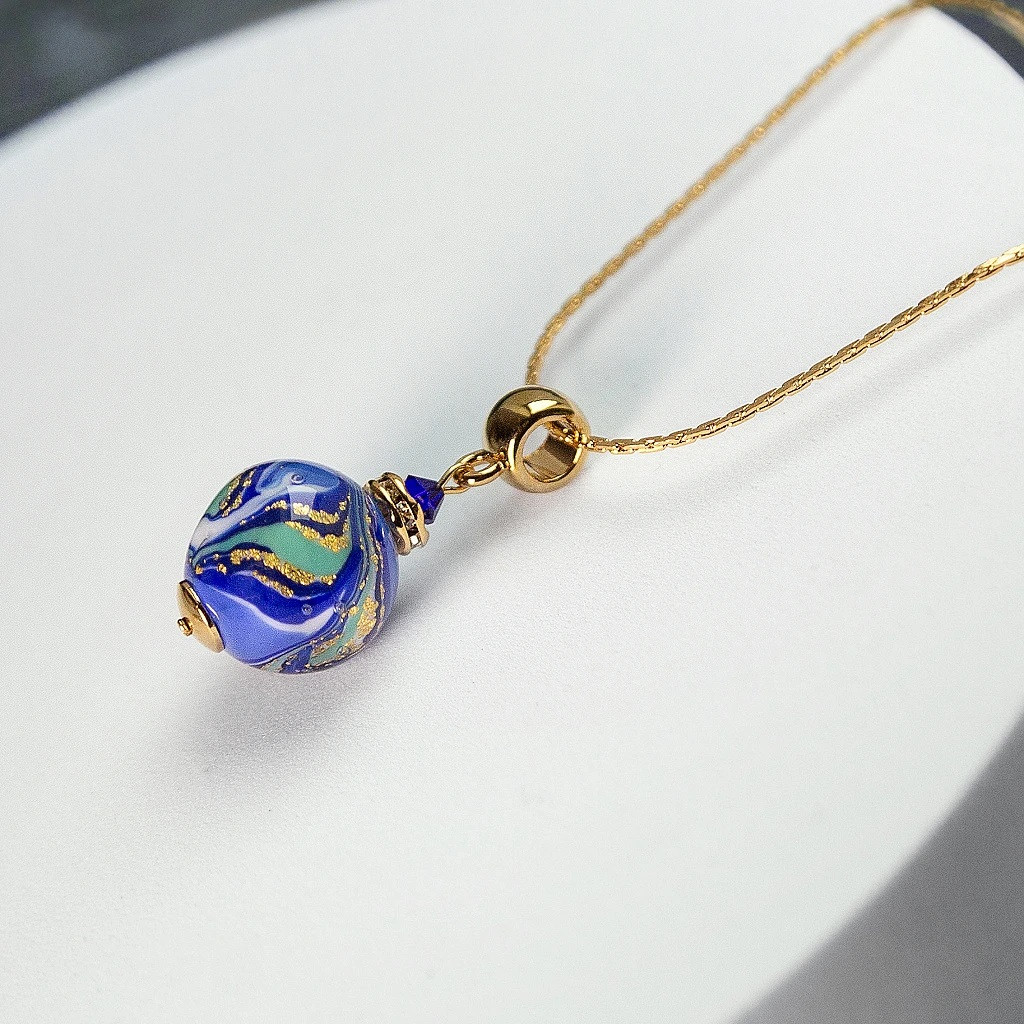 Lampglas Náhrdelník s 24karátovým zlatem v perle Blue Horizon NSA50