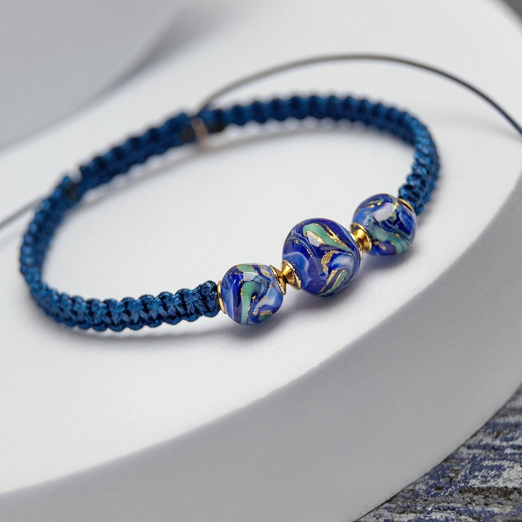 Lampglas Náramek s 24karátovým zlatem v perlách Blue Horizon BSA50