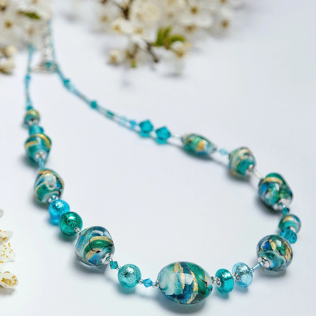 Lampglas Náhrdelník s 24karátovým zlatem a ryzím stříbrem v perlách Lampglas Little Mermaid NRO24