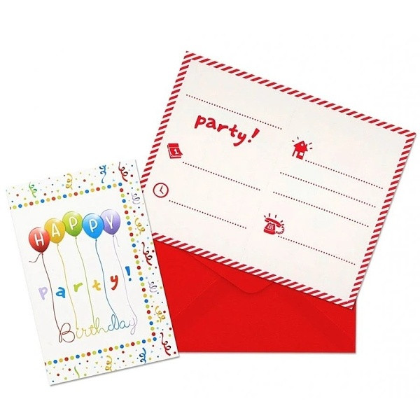 Pozvánky s obálkami Happy Birthday Streamers 6 ks