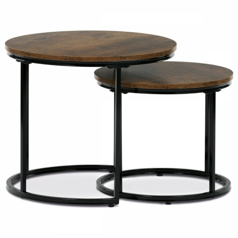 Set 2 ks stolků, MDF deska, dekor staré dřevo, kovová podnož, černý lak CT-G1145 OLW CT-G1145 OLW Autronic