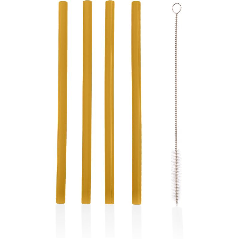 Zopa Silicone Straw silikonové brčko + kartáč 6 m+ Mustard Yellow 4 ks