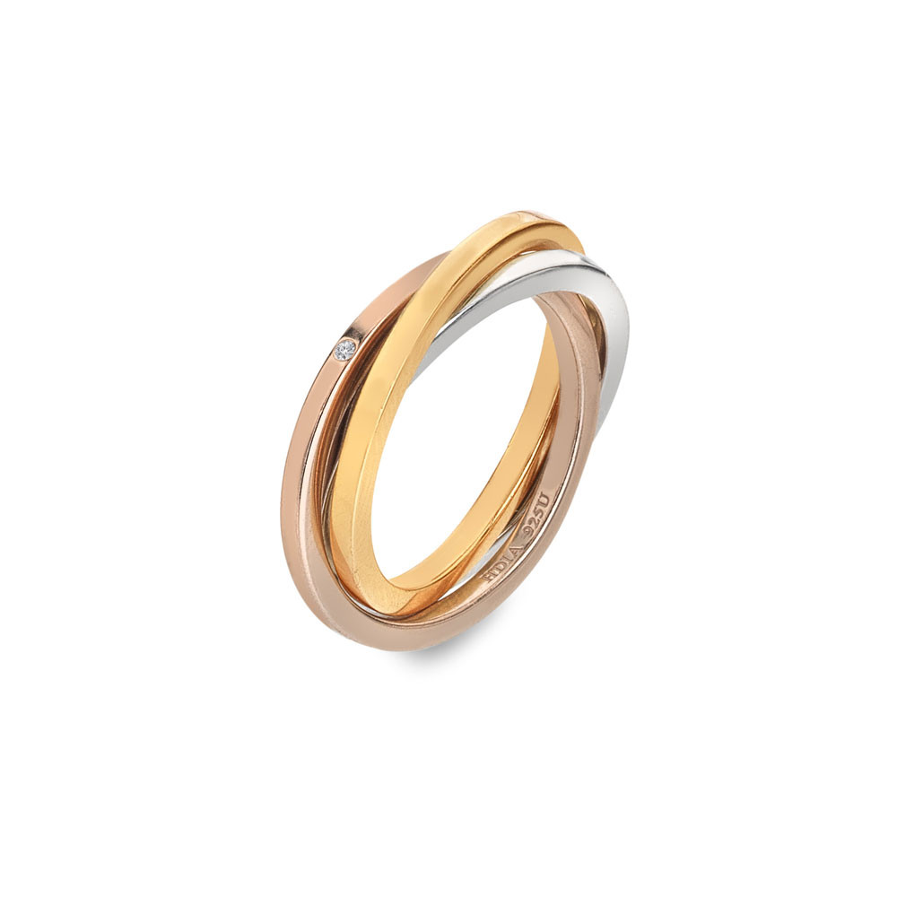 Hot Diamonds Trojitý pozlacený stříbrný prsten s pravým diamantem Trio DR297 56 mm