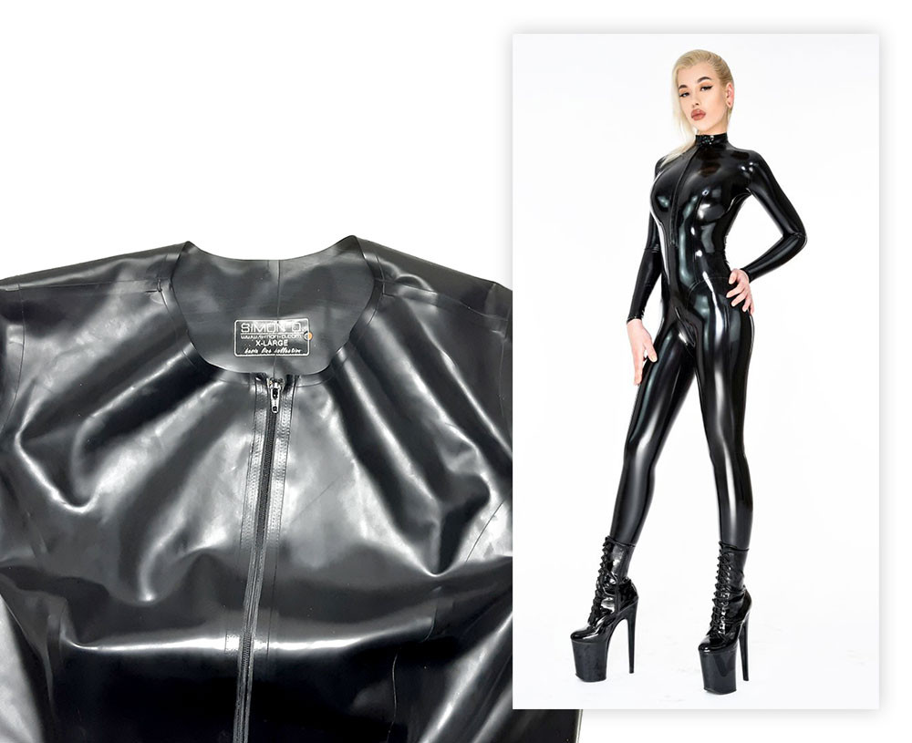 Dámský latexový catsuit - BASIC-ZF (0.4 mm, XL, BEZ STOJÁČKU)