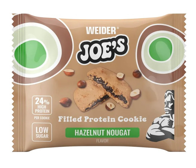 Weider Joe's Filled Protein Cookie 60g, plněný proteinový koláček s nízkým podílem cukru, Hazelnut Nougat