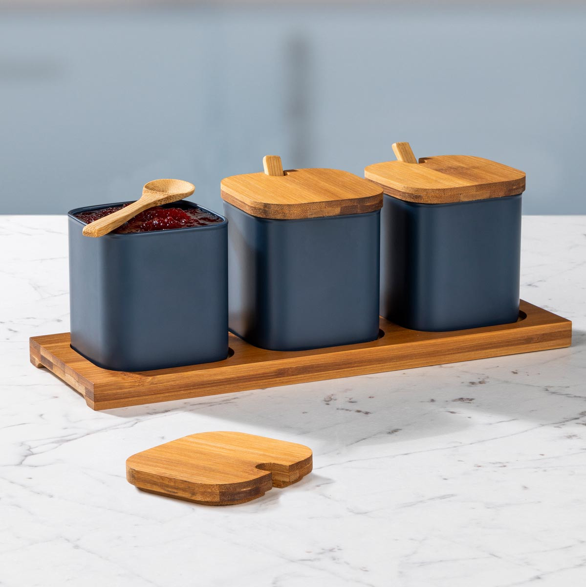 Haushalt international Servírovací sada 3 sklenic s bambusovým víčkem