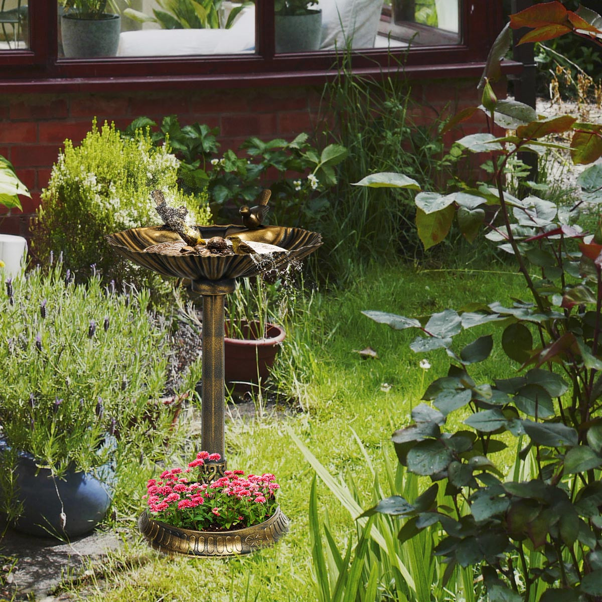 Outsunny Pítko pro ptáky se 2 ptáčky, bronzová barva