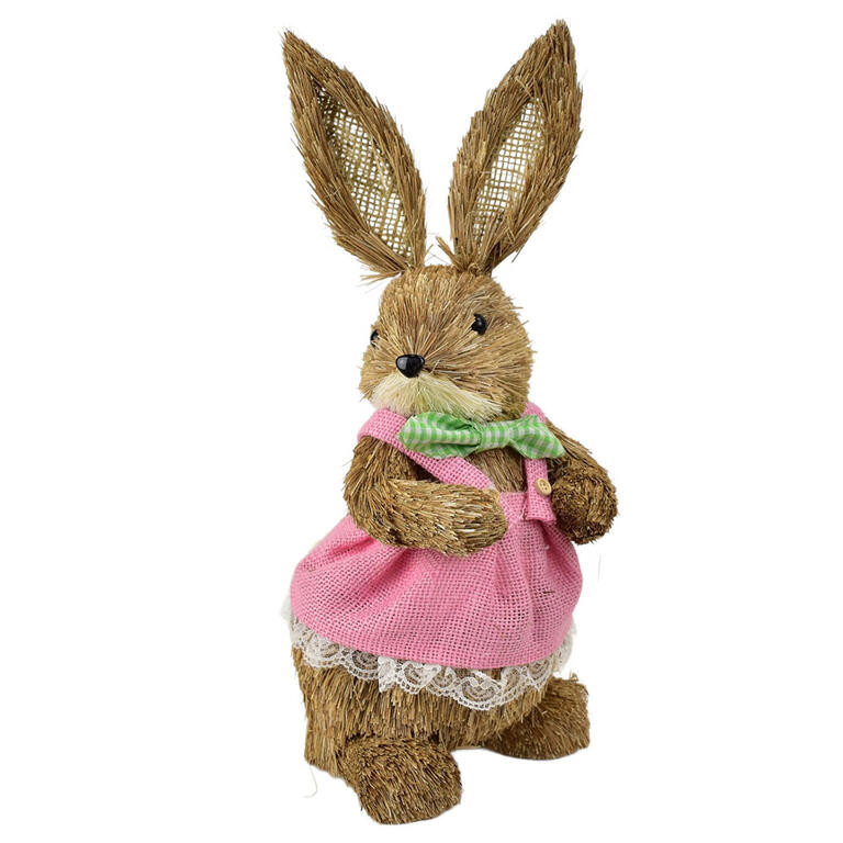 Slámová zaječice v růžových šatech 39 cm