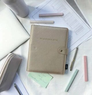 Luxusní tečkovaný zápisník v koženém (vegan) obalu - béžový