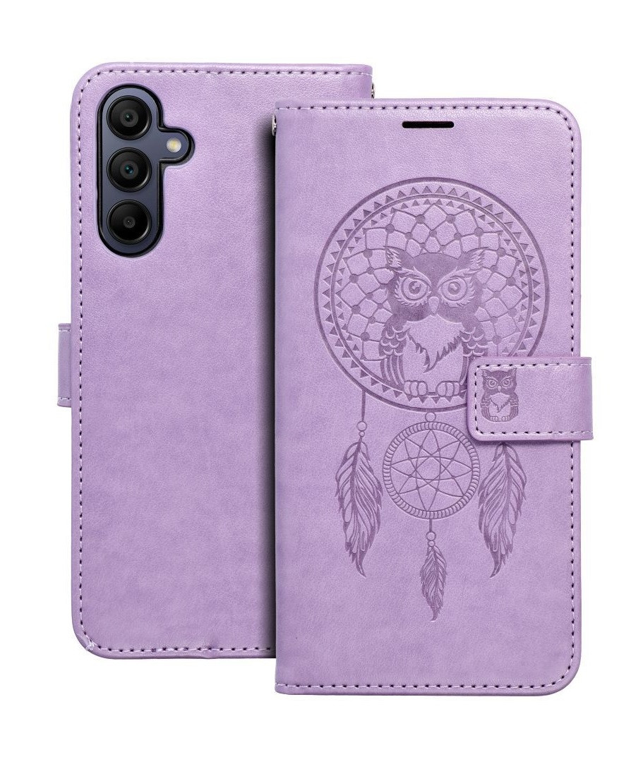 Pouzdro MEZZO Samsung A56 knížkové Lapač se sovičkou fialové 138034