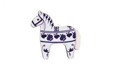 Dřevěná brož Scandi Koník modrý