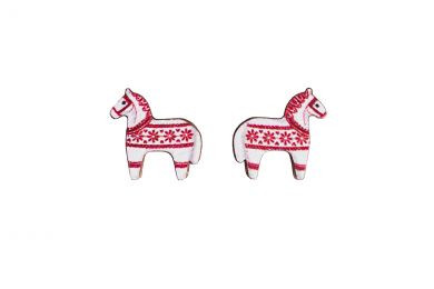 Dřevěné náušnice Scandi Červený koník