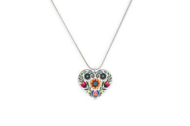 Dřevěný přívěšek Folklorní Srdce bílé