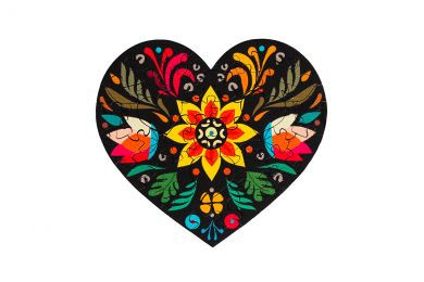 Mini – Dřevěné puzzle Folklórní Srdce černé