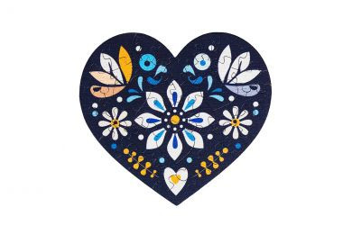 Mini – Dřevěné puzzle Folklórní Srdce modré