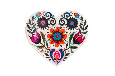 Mini – Dřevěné puzzle Folklórní Srdce bílé