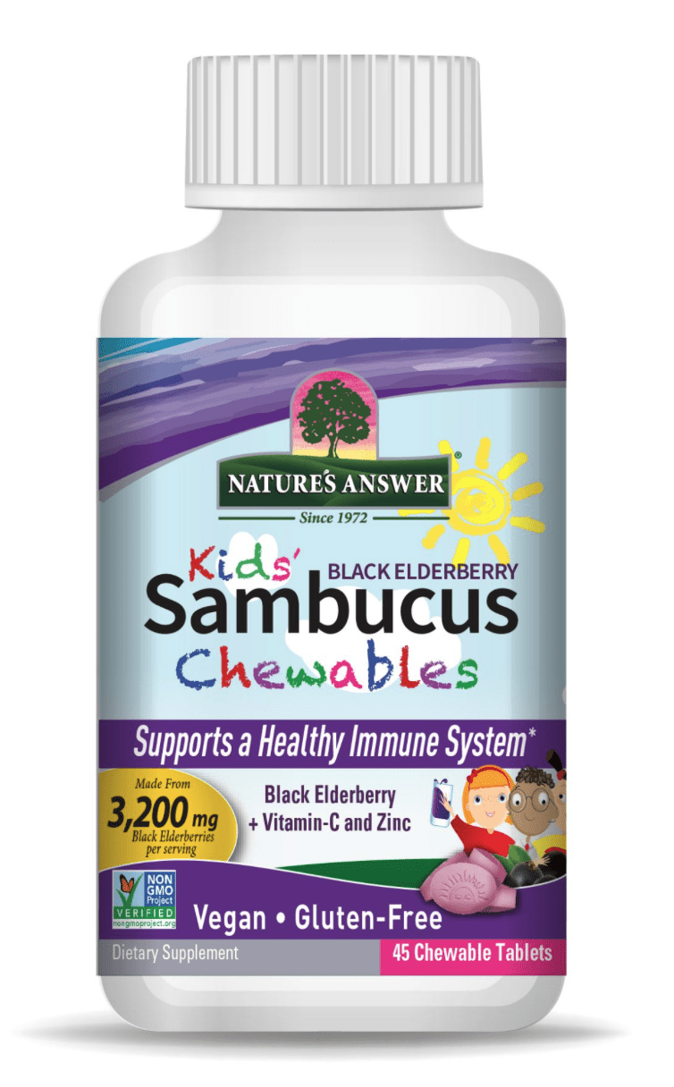 Nature's Answer Kid's Sambucus Chewables, žvýkací tablety pro děti, extrakt z černého bezu, 45 ks