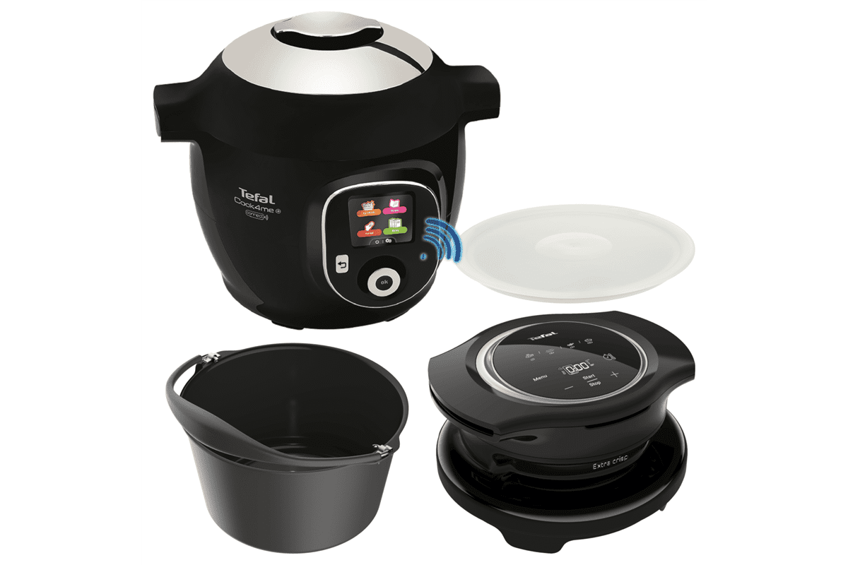 Akční set elektrický hrnec Tefal Cook4me+ Connect a příslušenství fritéza, forma na pečení a víko