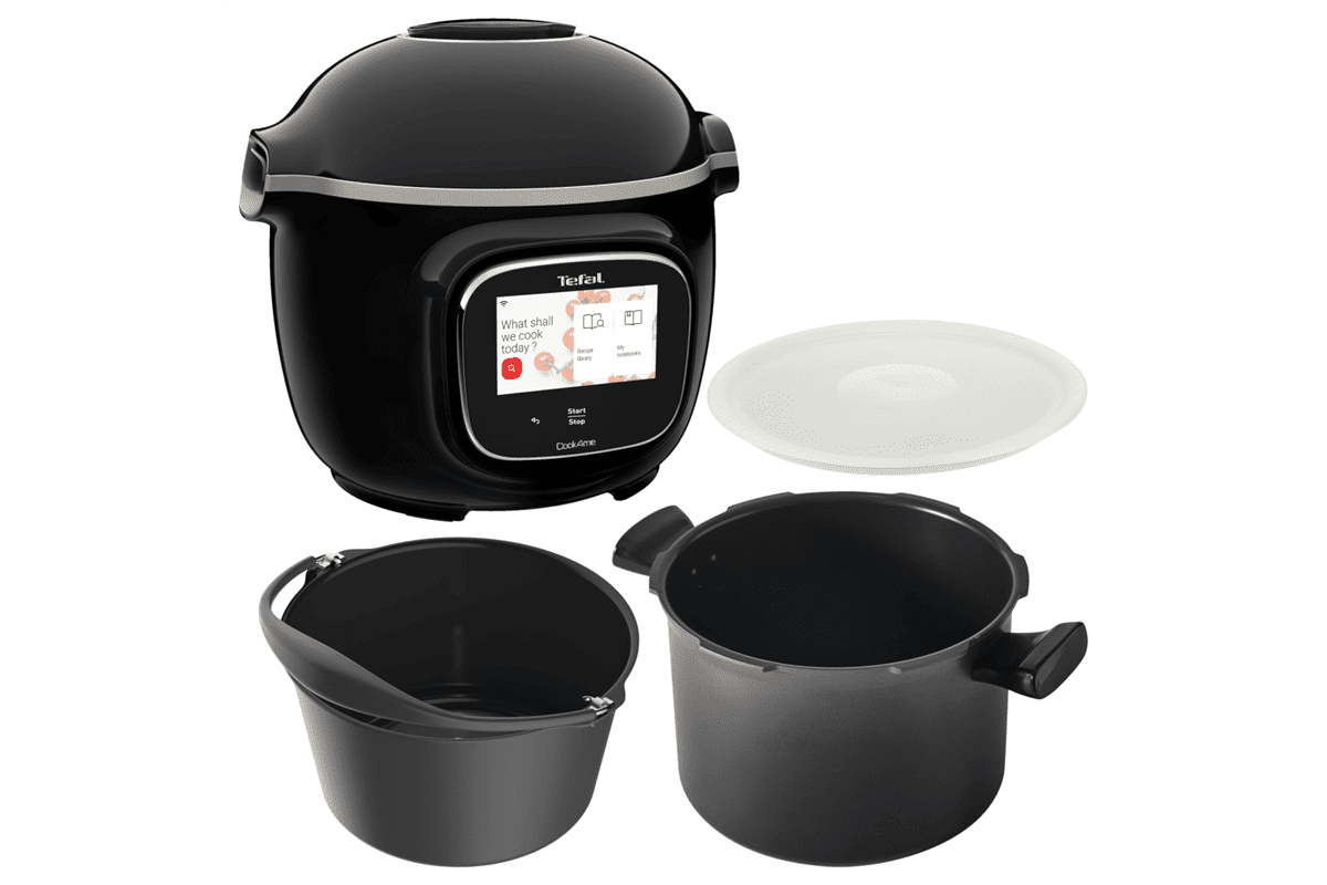 Akční set elektrický hrnec Tefal Cook4me+ Touch a příslušenství nádoba, forma na pečení a víko