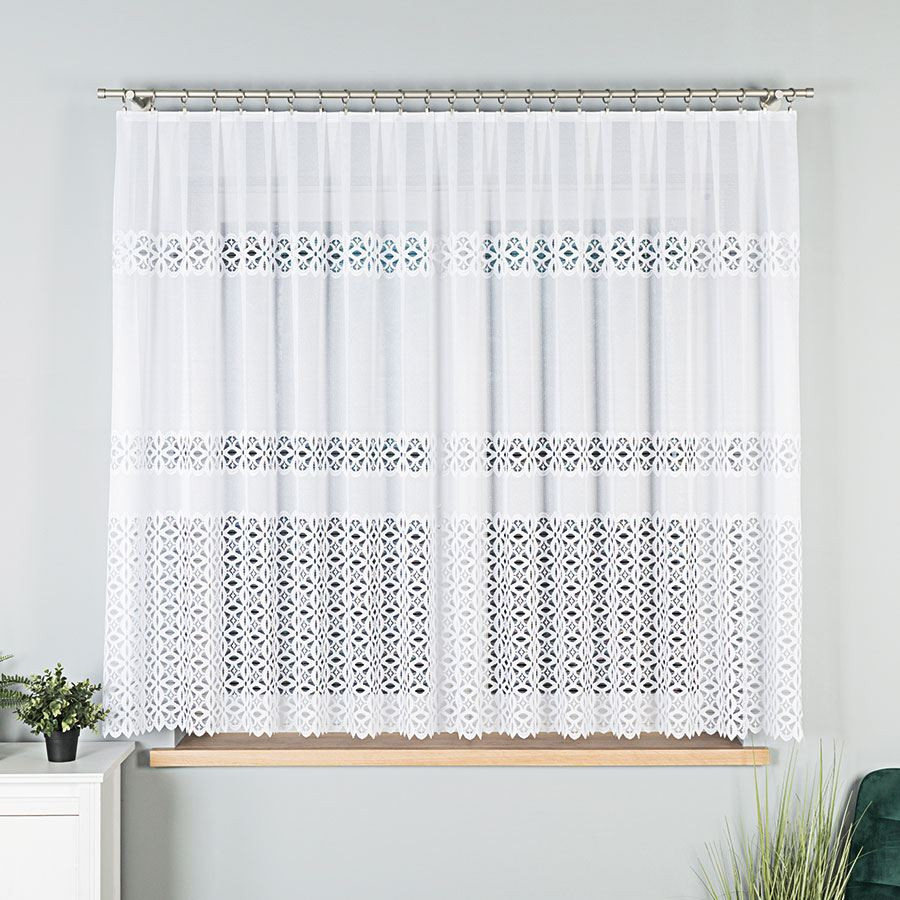 Dekorační krátká vzorovaná záclona na žabky ADRIANNA LINE 160 bílá 300x160 cm MyBestHome