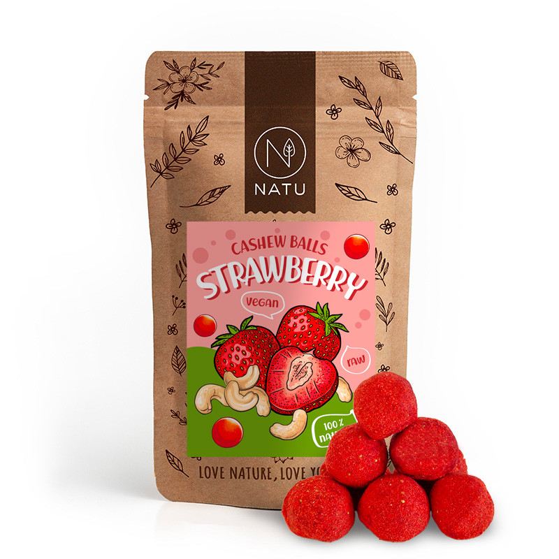 NATU Jahodové kuličky s kešu krémem 70g