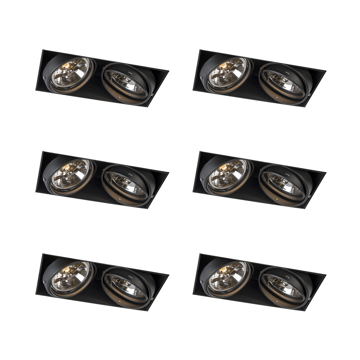 Sada 6 ks Zapuštěné bodové černé AR111 otočné a sklopné bez osvětlení 2 světla - Oneon