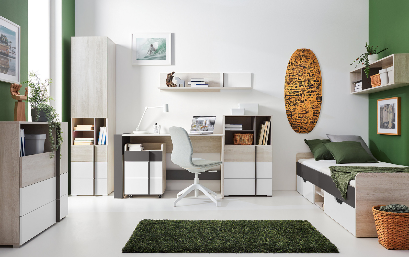 Dětský pokoj Remo 1 Barva korpusu + barva dveří: Dub Wilton/ Bílá/ Antracit