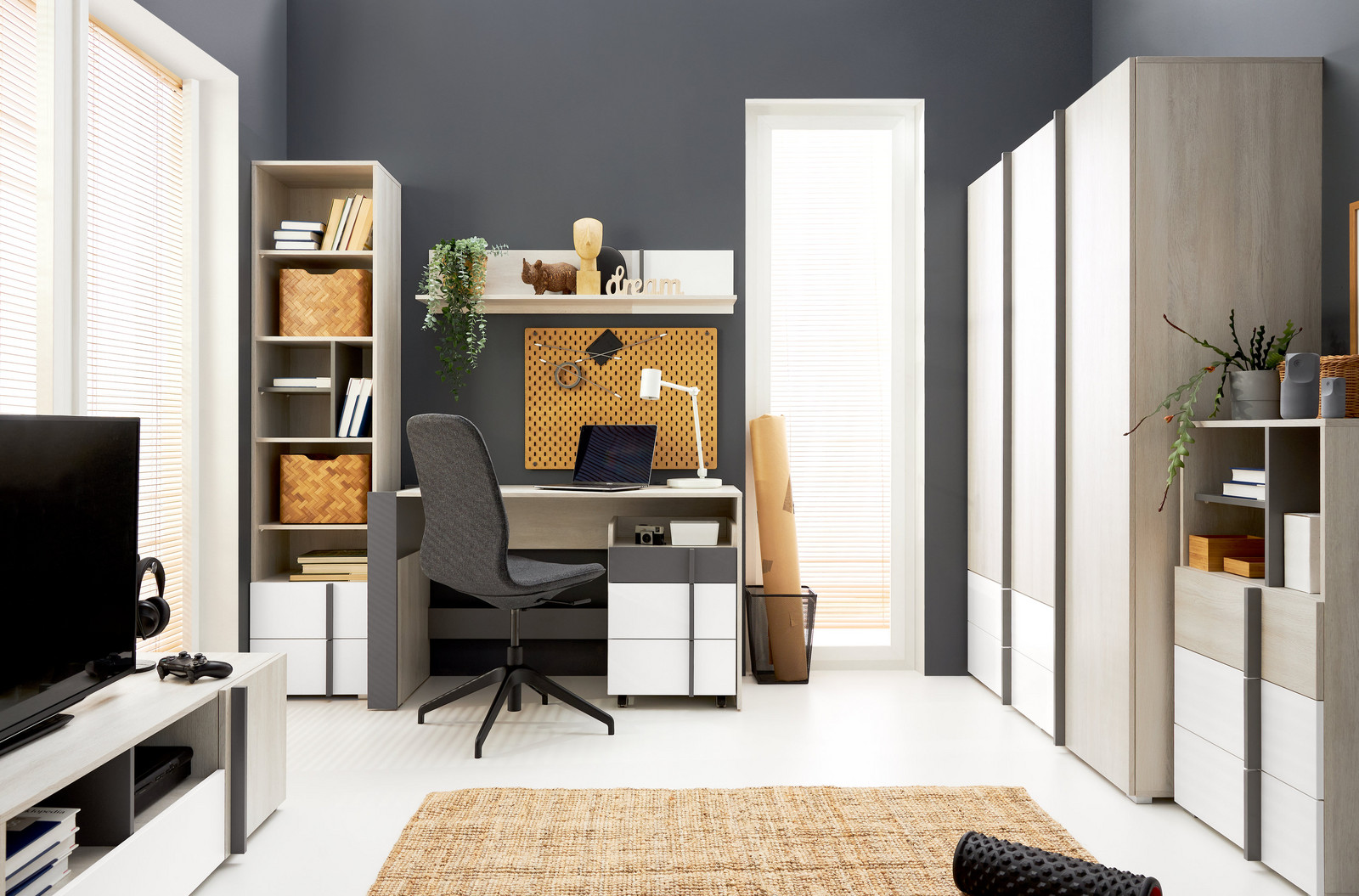 Dětský pokoj Remo 2 Barva korpusu + barva dveří: Dub Wilton/ Bílá/ Antracit