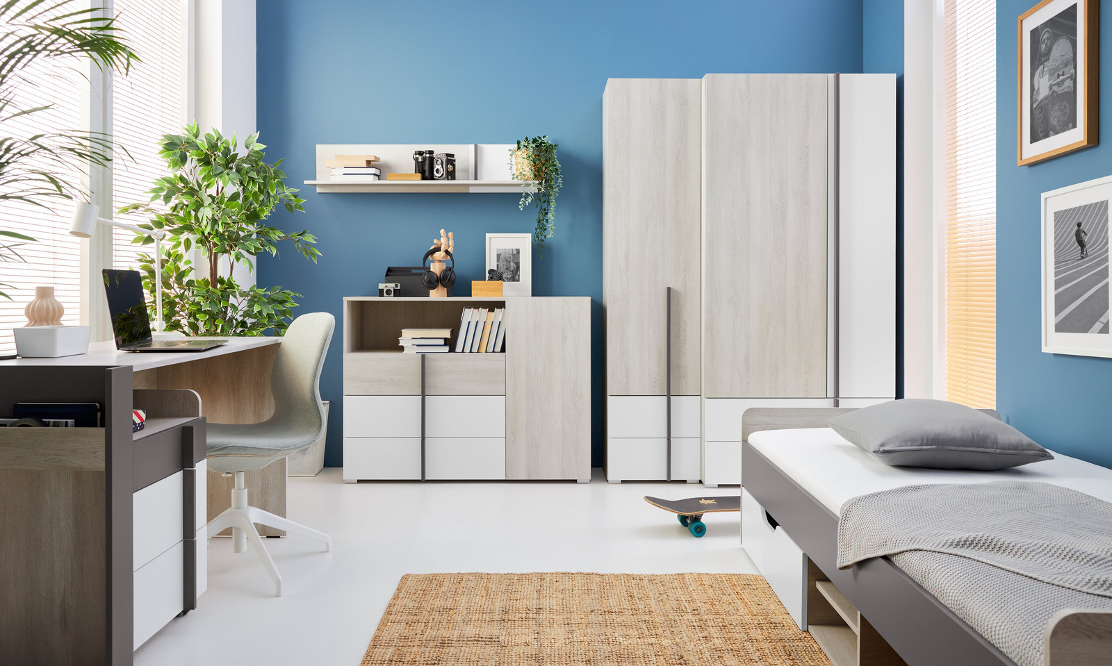 Dětský pokoj Remo 3 Barva korpusu + barva dveří: Dub Wilton/ Bílá/ Antracit