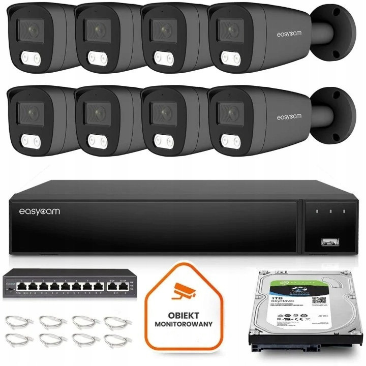 Sada pro monitorování Ip domů kamera 8x EC-IP-B5MP30DL-G 5MPx IR30m mikrofon