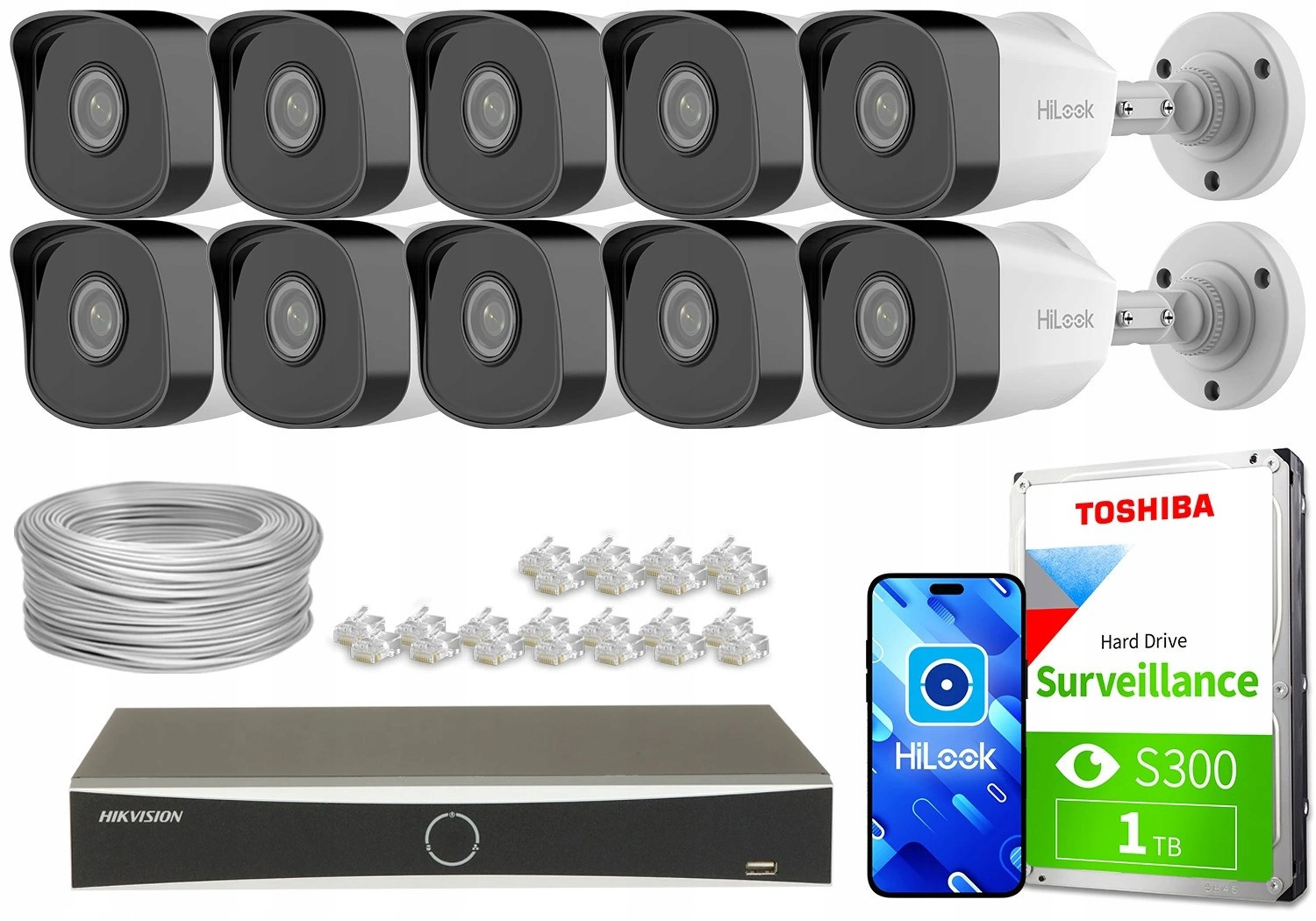 Monitorovací sada dům firma kamery 10x IPCAM-B2 Full Hd PoE Ir 30m