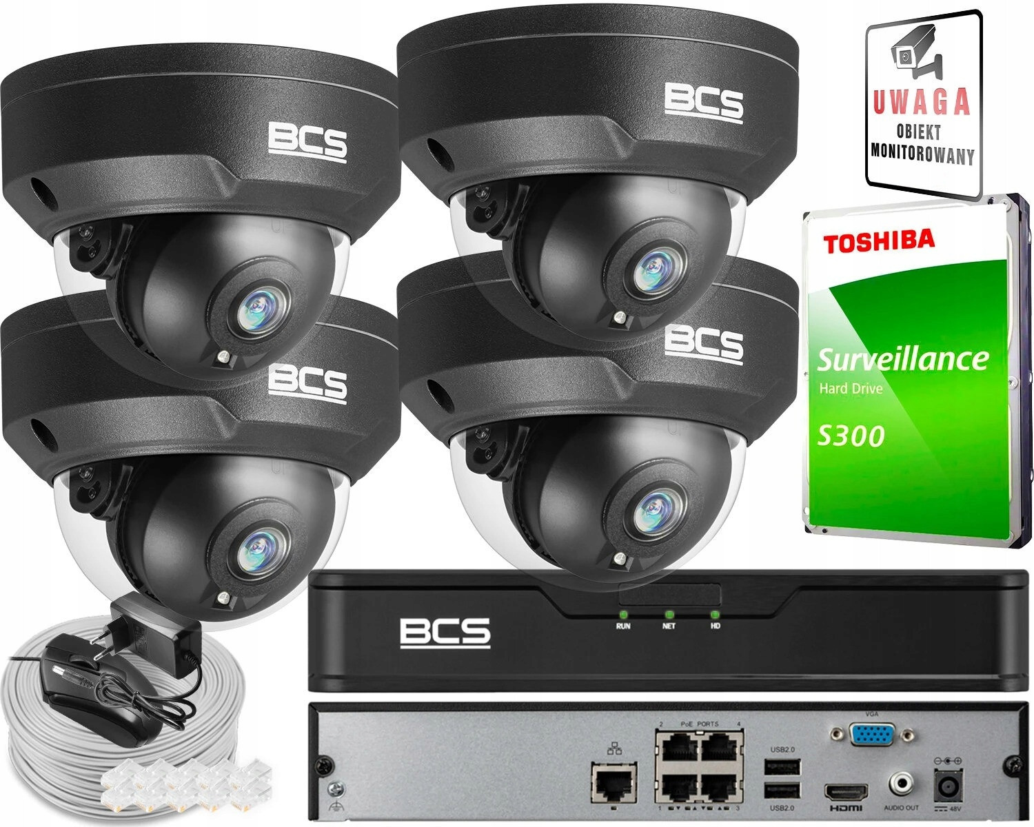 Monitorovací sada pro domácnost 4x BCS-P-DIP25FSR3-Ai2-G 5MPx IK10 Ir 30m Audio