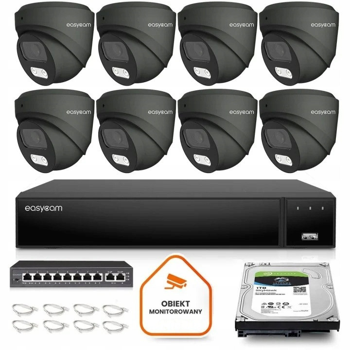 Sada pro monitorování Ip domů kamera 8x EC-IP-D8MP30DL-G 8MPx IR30m mikrofon