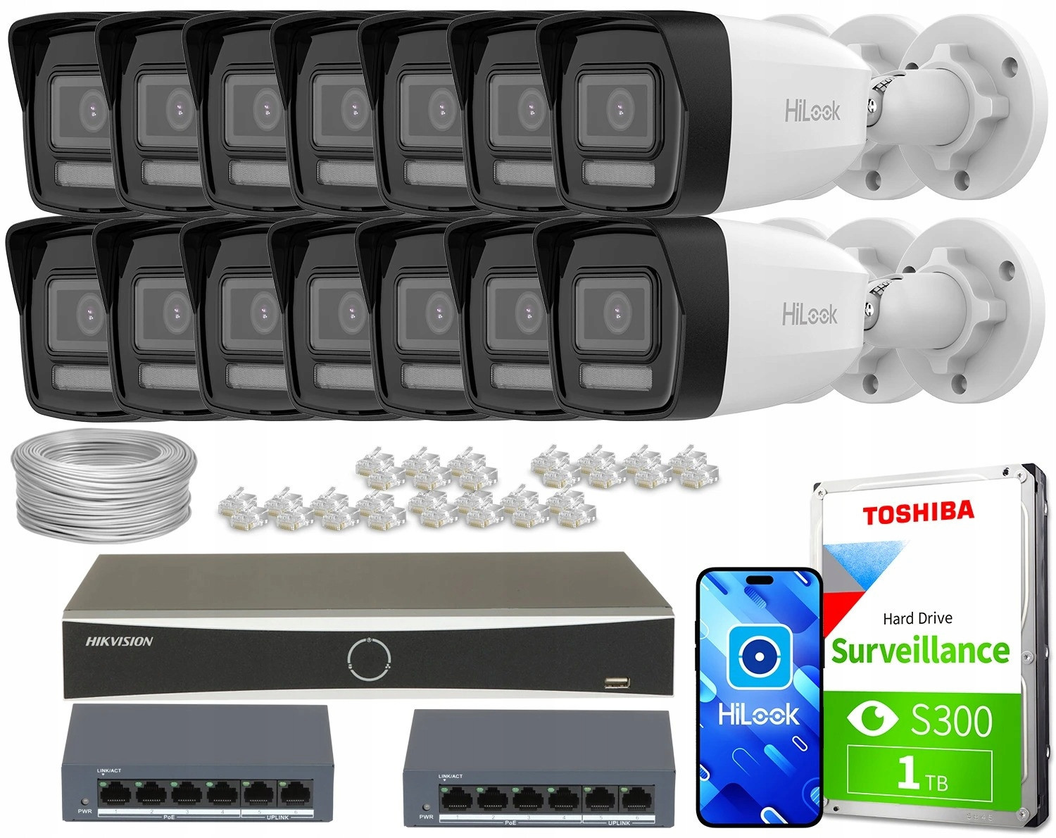 Domácí monitorovací sada firma Ip 14x IPCAM-B2-30DL 2MP IR30 audio switch