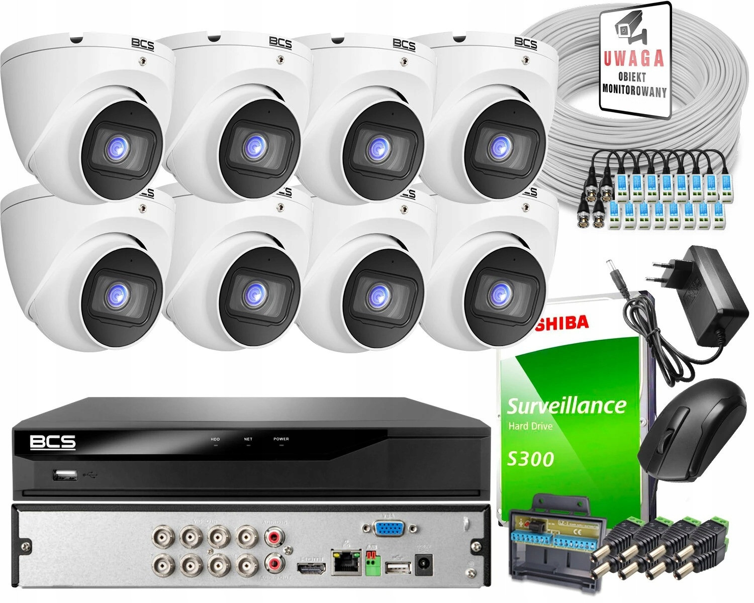 Monitorovací sada domácnost firma 8x BCS-EA15FSR3 5MPx BCS-L-XVR0801-4KE-IV