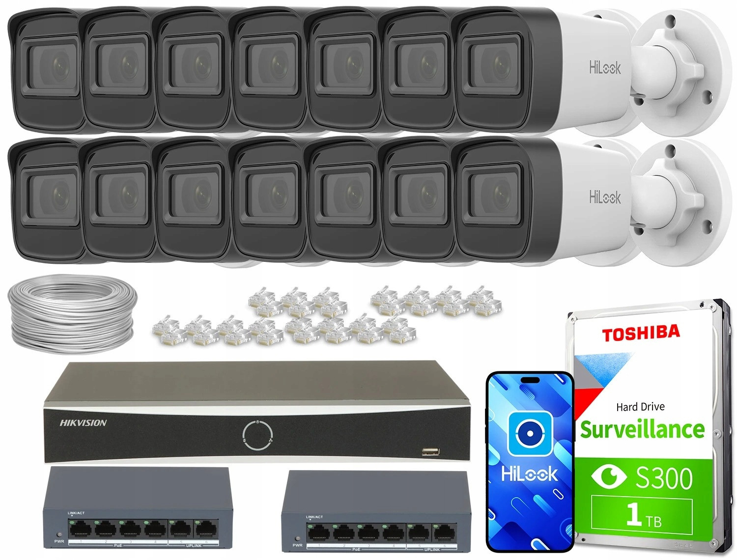 Monitorovací sada dům od firmy kamera 14x IPCAM-B2-P FullHD PoE Ir 20m