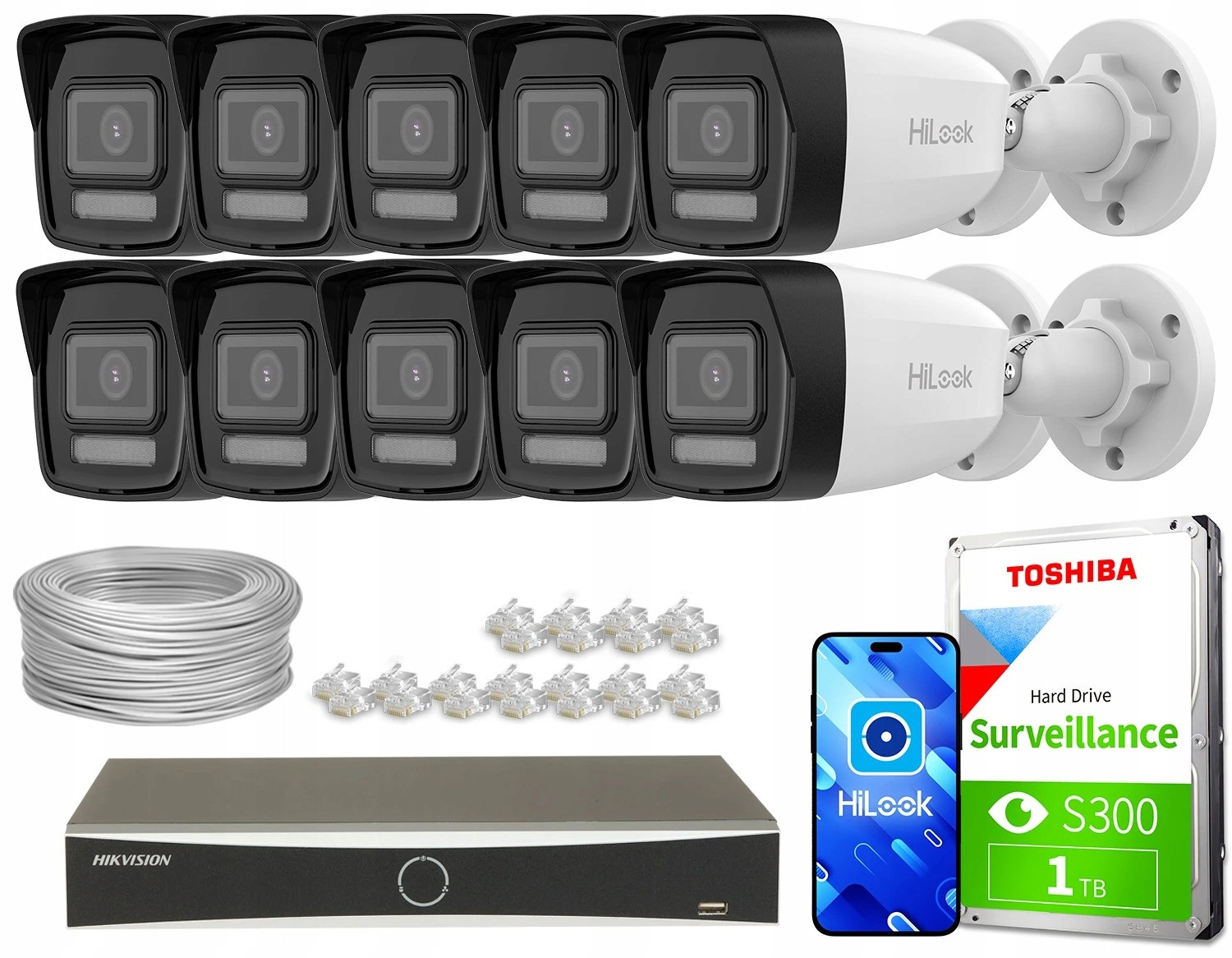 Domácí monitorovací sada firma Ip 10x IPCAM-B2-30DL 2MP FullHD IR30 mikrofon