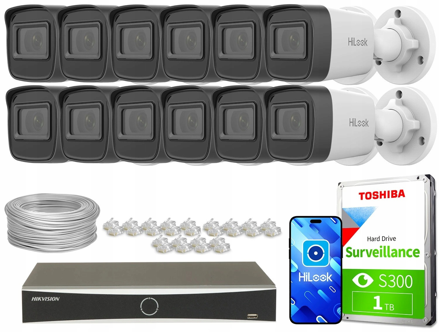 Monitorovací sada dům od firmy kamera 12x IPCAM-B2-P FullHD PoE Ir 20m