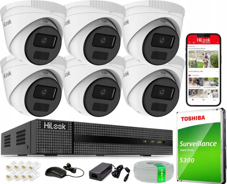 Monitorovací sada domácí Ip kamera 6x IPC-T241H-C NVR-4CH-4MP/4P 4MPx Ir 20 m