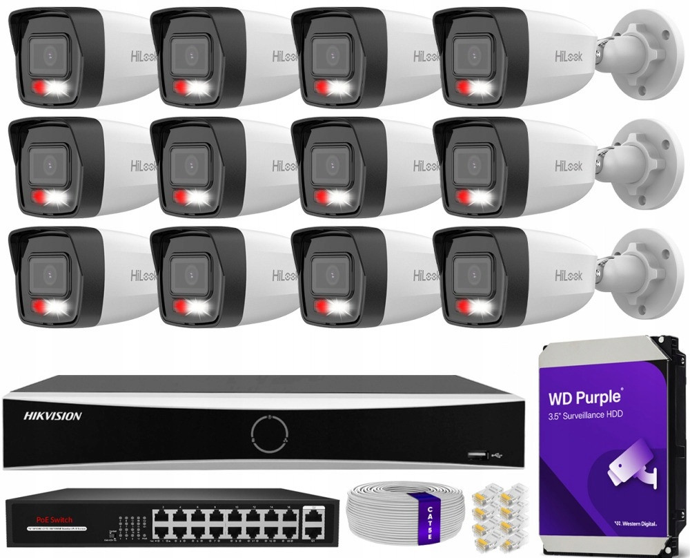 Sada pro monitorování domu Ip kamera 12x IPC-B180HA-LU 8Mpx Ir mikrofon 30 m