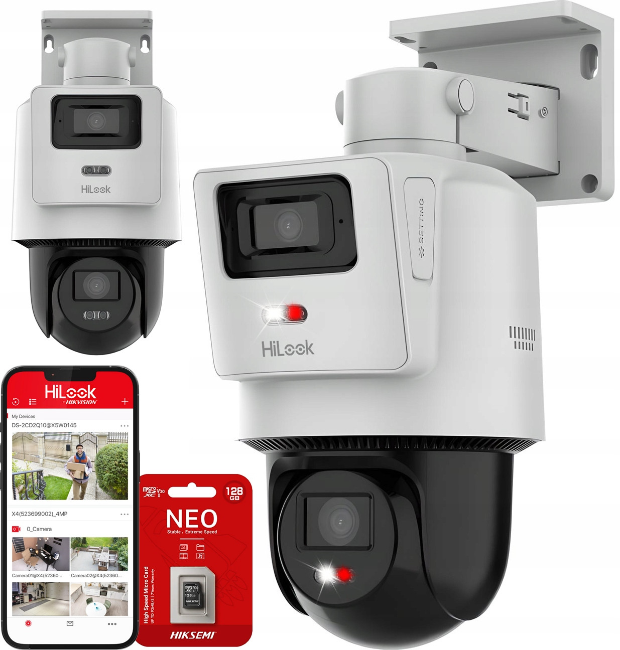 Otočná Ip PoE kamera 4MP 4MP TandemVu HiLook od Hikvision 128Gb karta